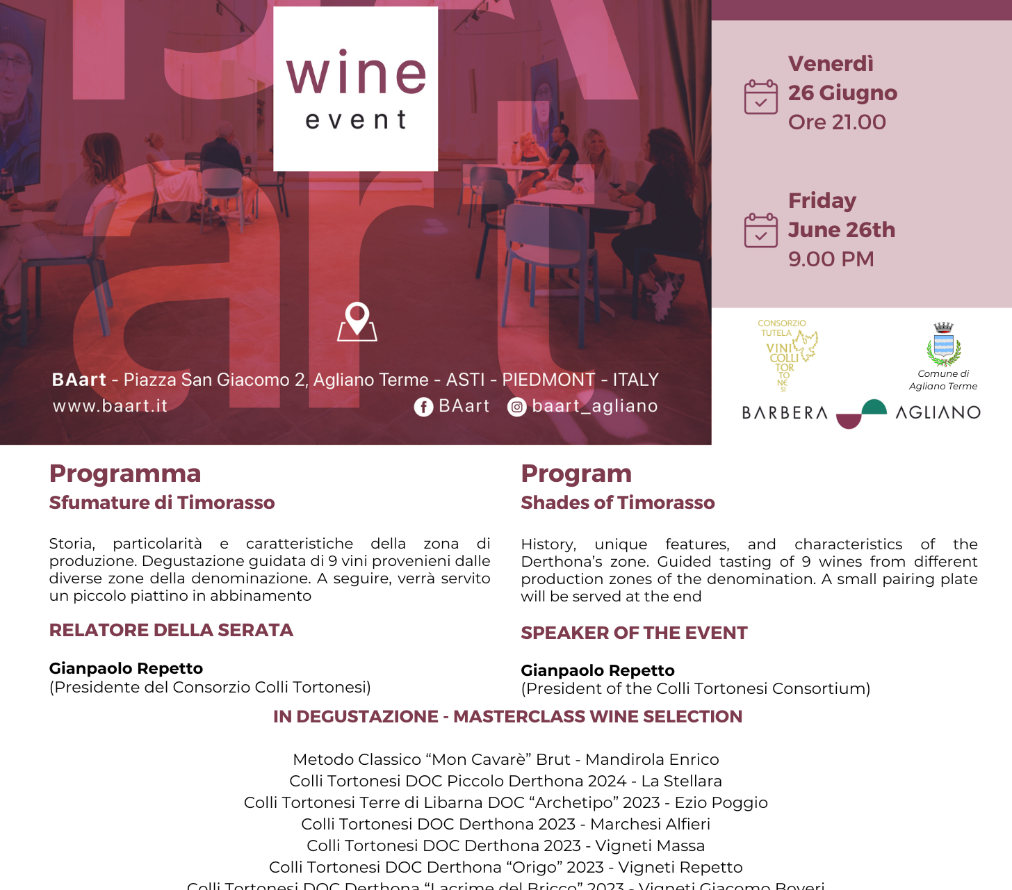 Masterclass- Sfumature di Timorasso - Agliano Terme