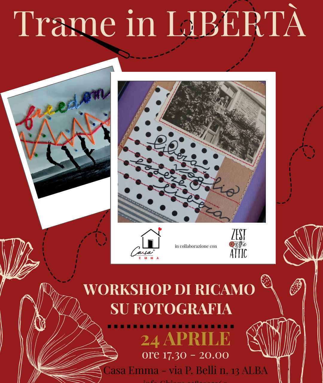 Trame in libertà" - Workshop di ricamo su fotografia