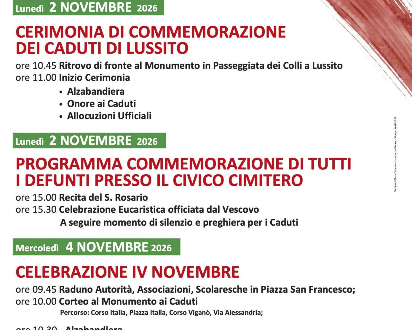 CELEBRAZIONI DEL 2 e 4 NOVEMBRE