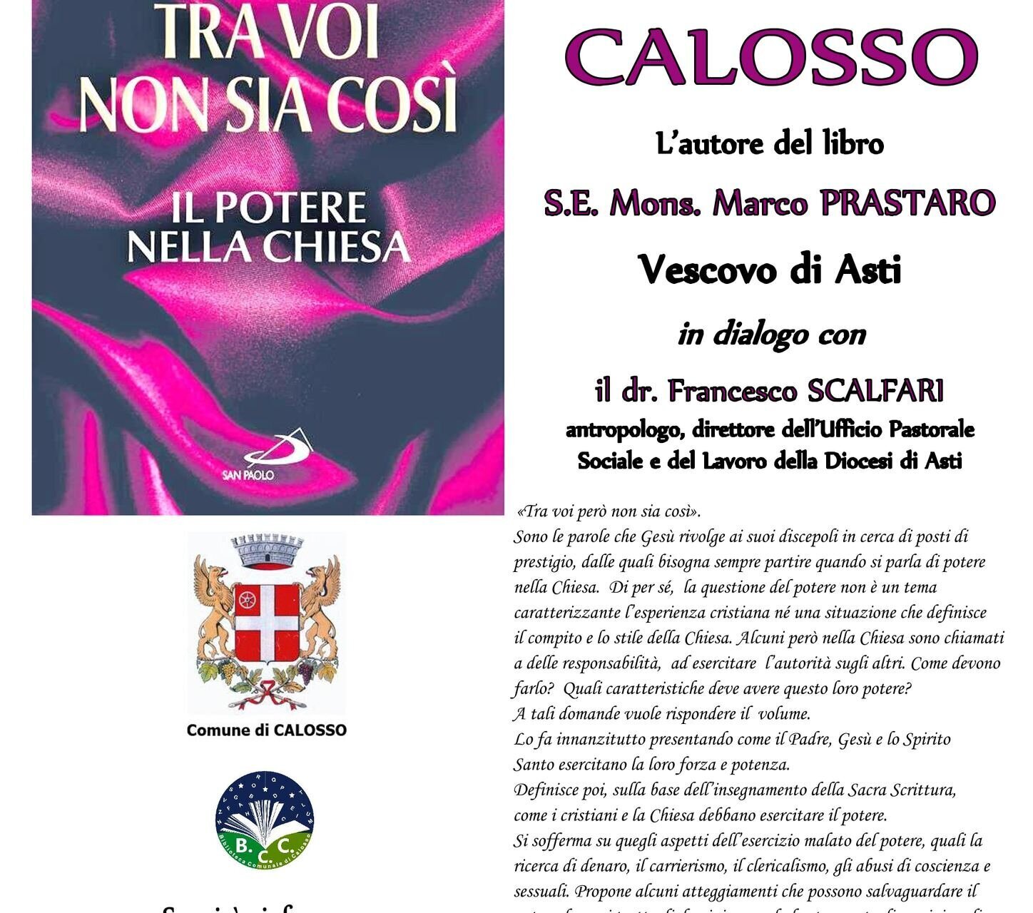 Presentazione libro "Tra voi non sia così" - Calosso
