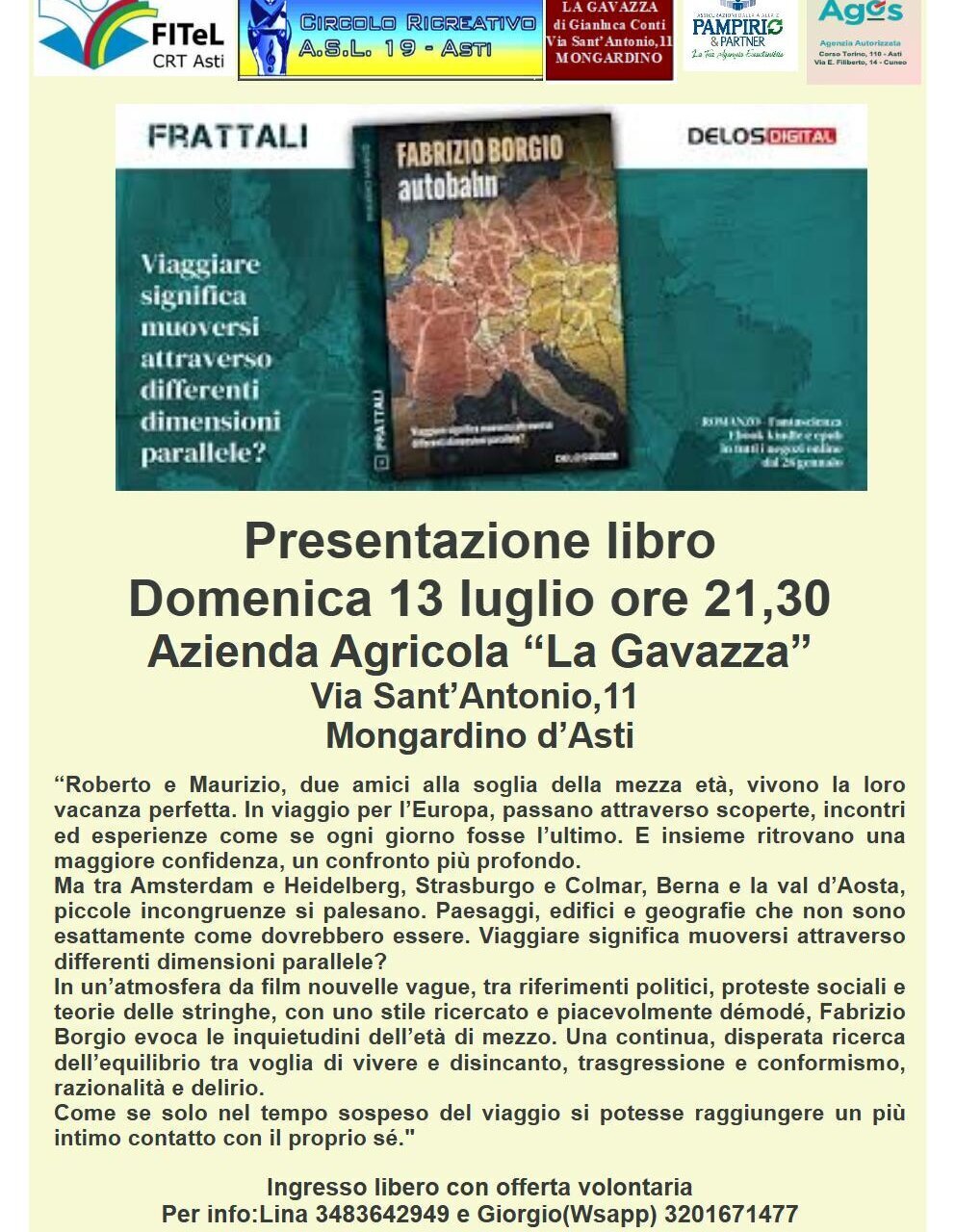 Presentazione libro "Autobahn" di Fabrizio Borgio - Mongardino d'Asti (AT)