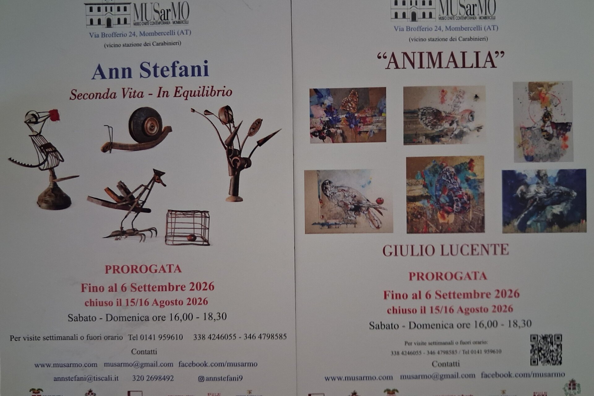 Exhibition "Seconda Vita - In Equilibrio" Ann Stefani and "Animalia" Giorgio Lucente - Mombercelli 