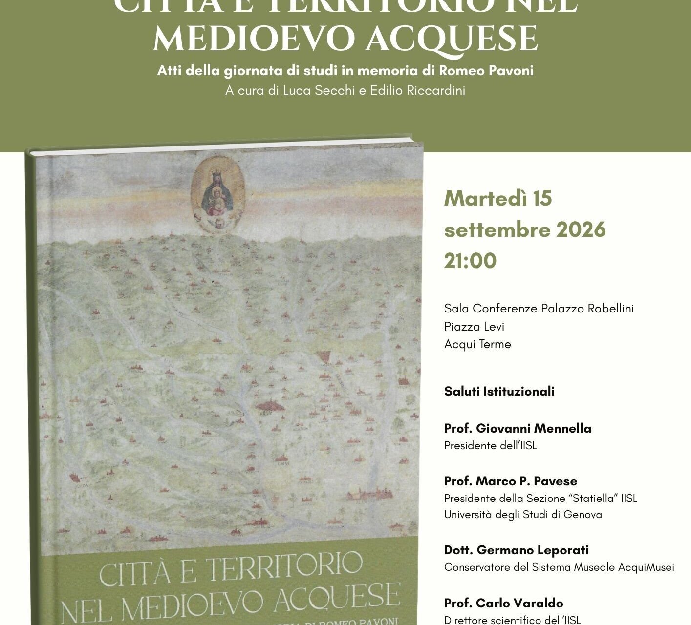 PRESENTATION OF THE VOLUME "CITY AND TERRITORY IN THE MEDIEVAL ACQUESE AREA"