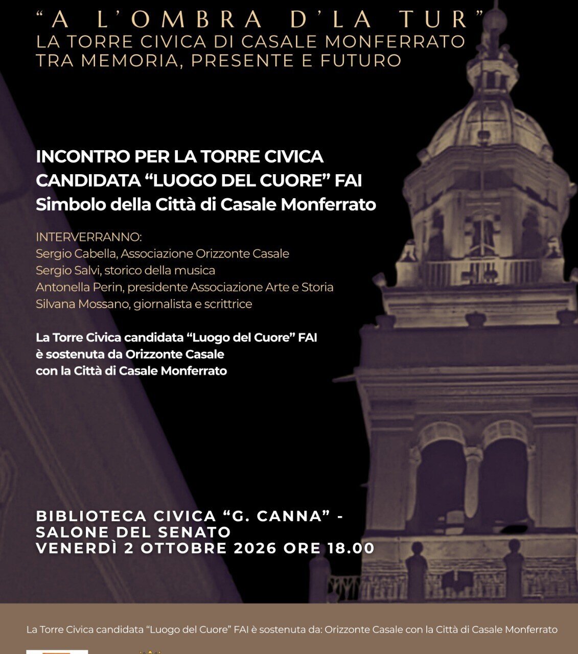 Protagonista Di Un Incontro Culturale Ed Emozionale La Torre Civica Luogo Del Cuore Alla Biblioteca Civica G Canna 715db045f1a5fe05eabc1dc8e6ef9e60